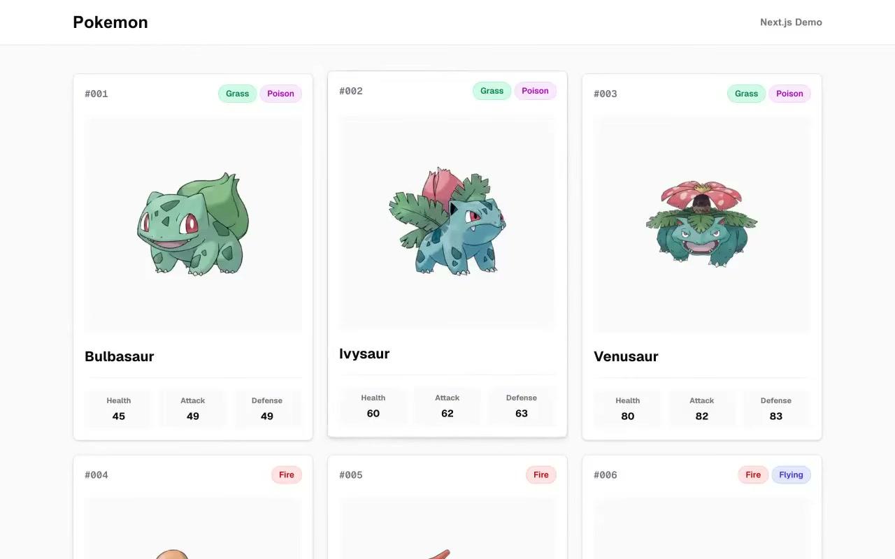 A Pokemon gallery used to demonstrate page transitions in Next.js