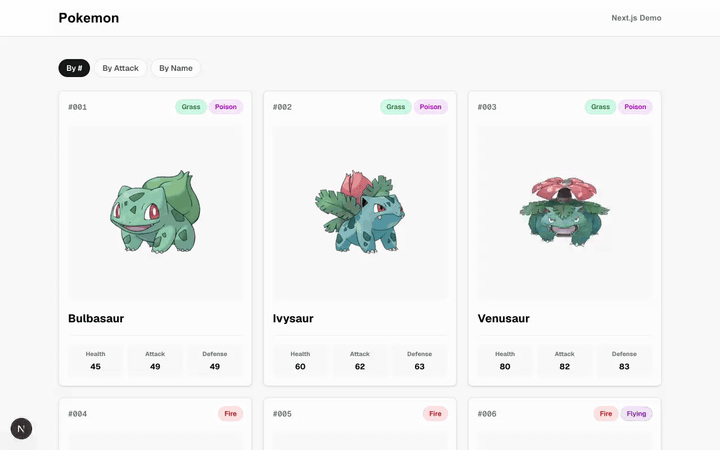 A Pokemon image morphing from its gallery card into the detail page
